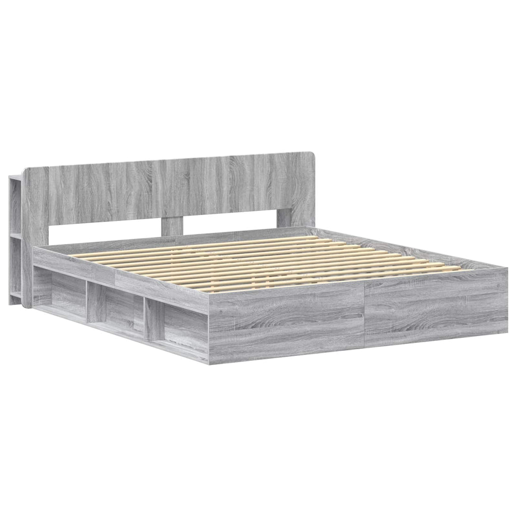 Bettgestell mit Stauraum Grau Sonoma 200 x 200 cm Holzwerkstoff
