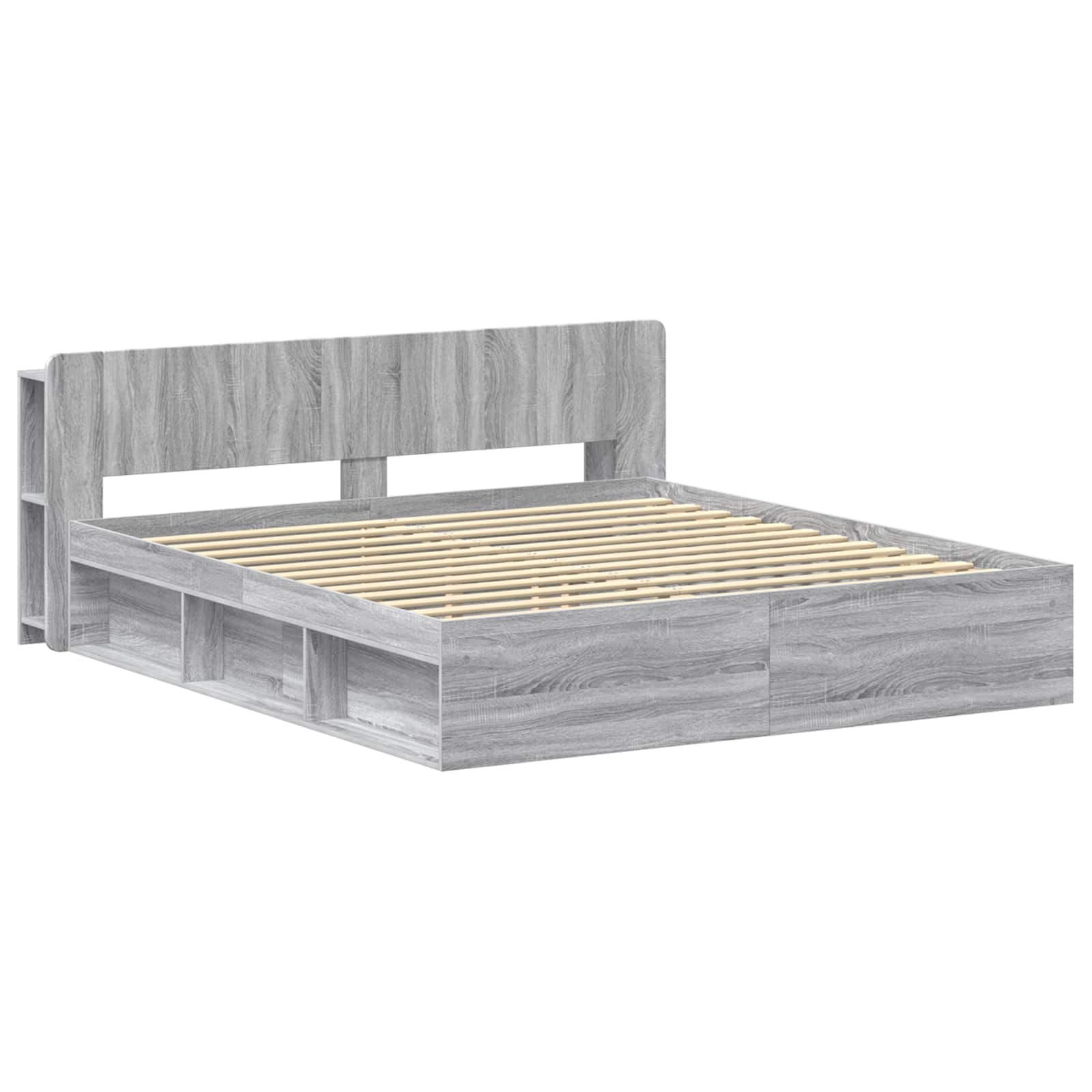 Bettgestell mit Stauraum Grau Sonoma 200 x 200 cm Holzwerkstoff