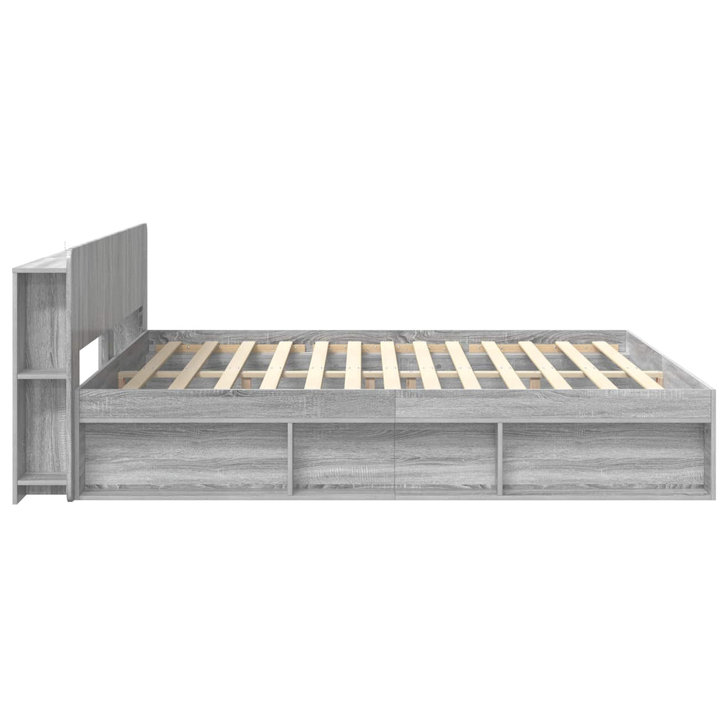 Bettgestell mit Stauraum Grau Sonoma 200 x 200 cm Holzwerkstoff