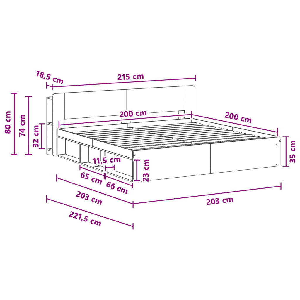 Bettgestell mit Stauraum Grau Sonoma 200 x 200 cm Holzwerkstoff