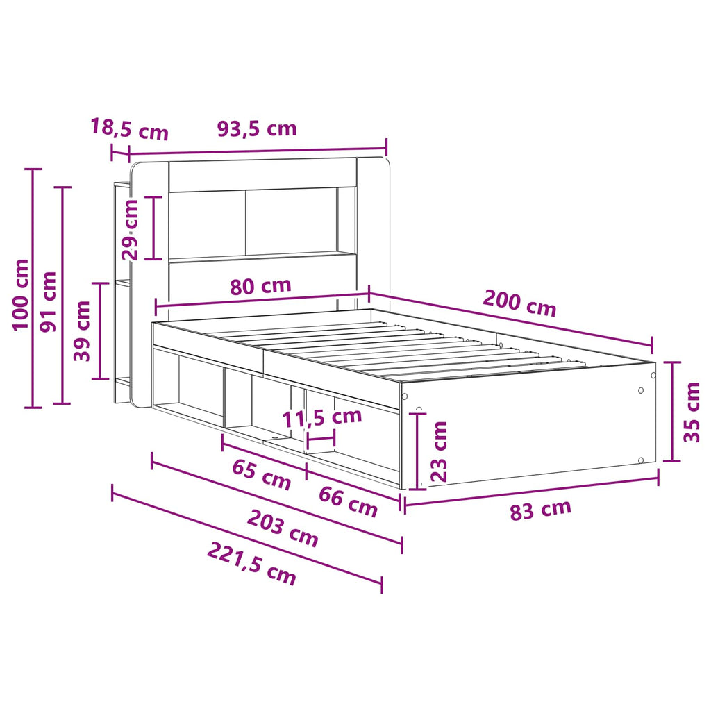 Bettgestell mit Stauraum Geräucherte Eiche 80 x 200 cm