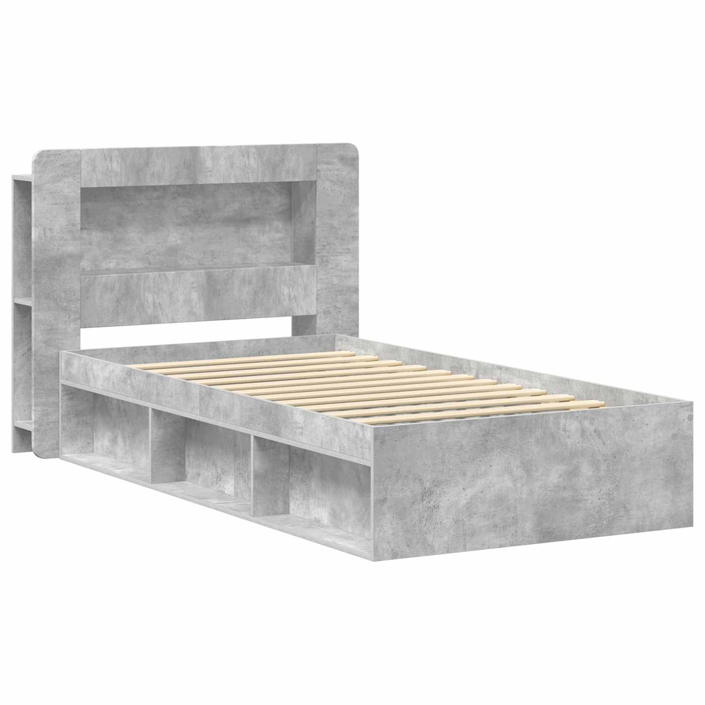 Bettgestell mit Stauraum Betongrau 100 x 200 cm Holzwerkstoff