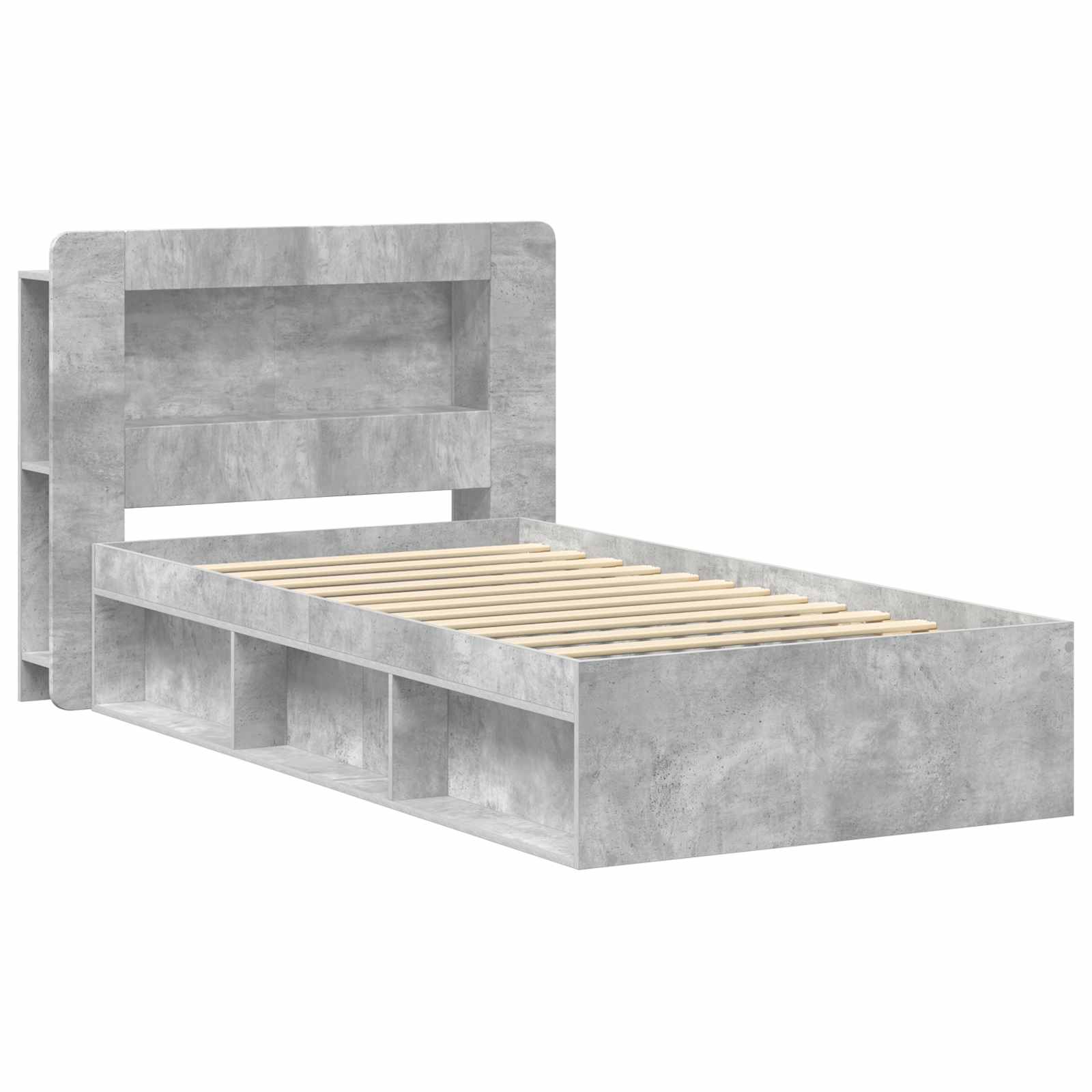 Bettgestell mit Stauraum Betongrau 100 x 200 cm Holzwerkstoff