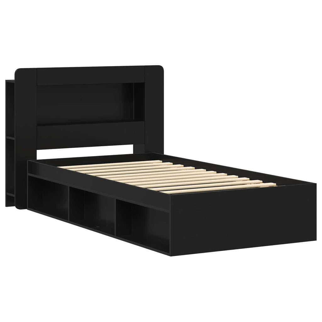 Bettgestell mit Stauraum Schwarz 90 x 200 cm Holzwerkstoff