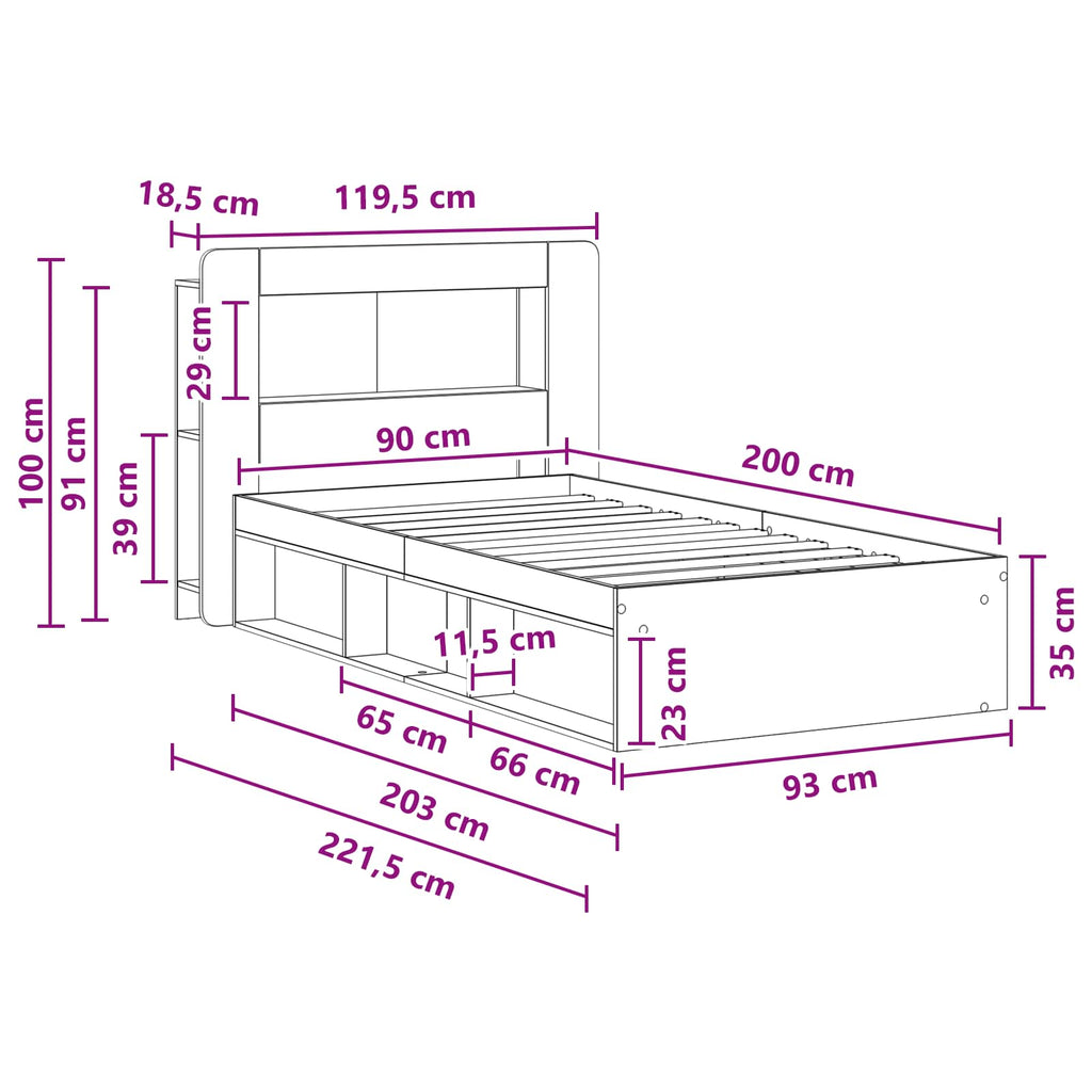Bettgestell mit Stauraum Betongrau 90 x 200 cm Holzwerkstoff