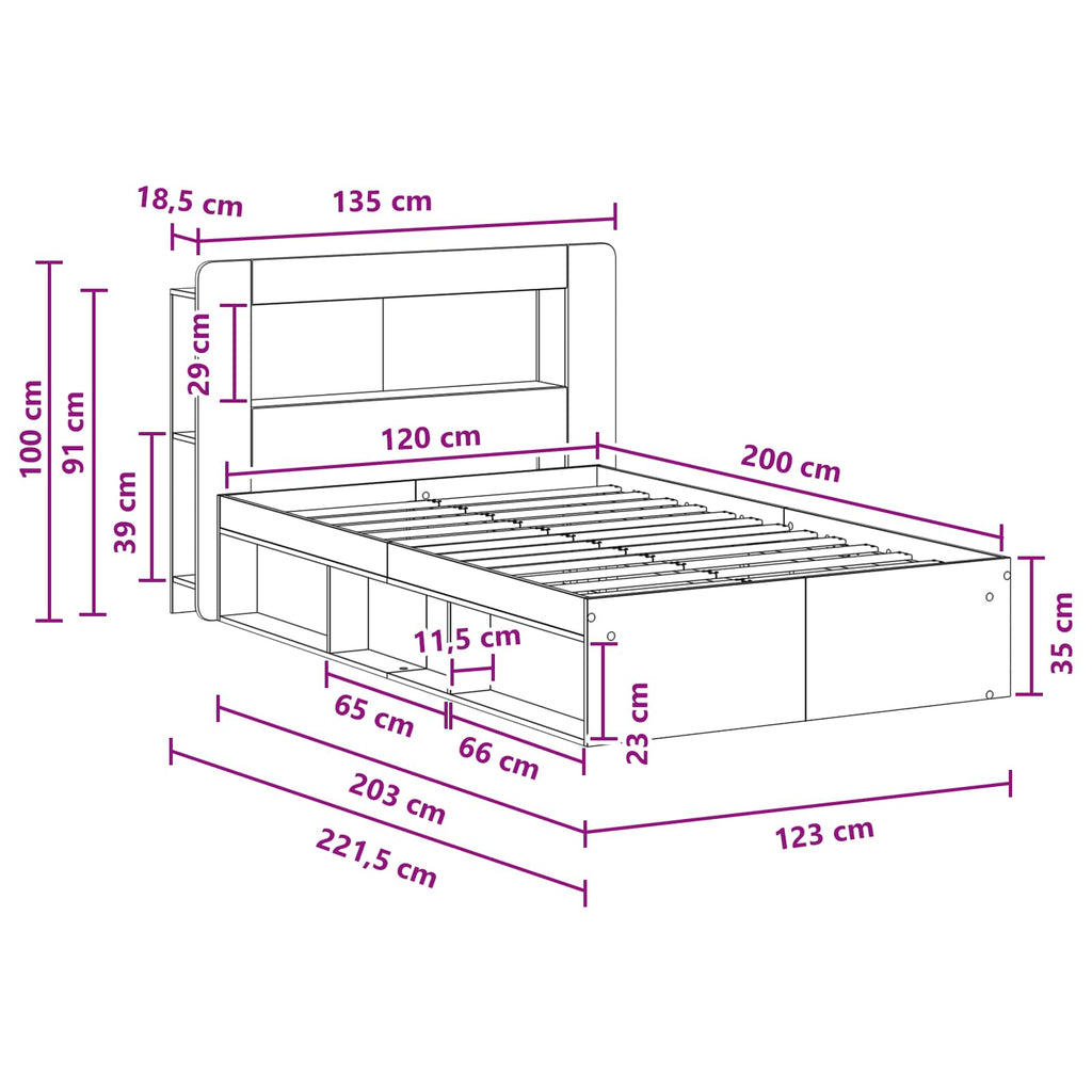 Bettgestell mit Stauraum Altholz 120 x 200 cm Holzwerkstoff
