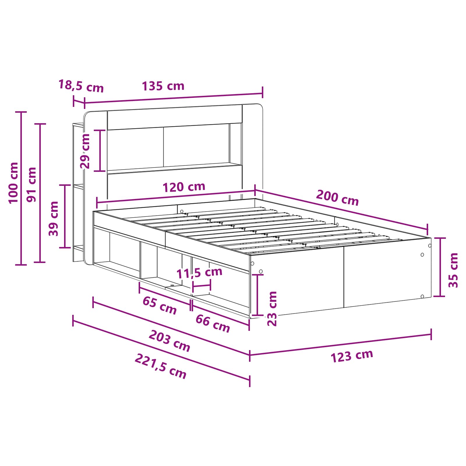 Bettgestell mit Stauraum Altholz 120 x 200 cm Holzwerkstoff