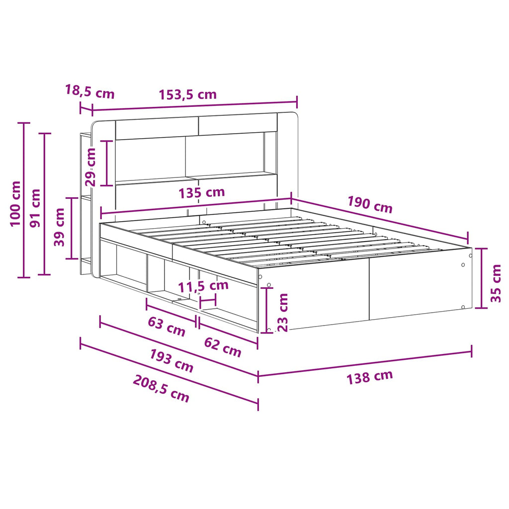 Bettgestell mit Stauraum Altholz 135 x 190 cm Holzwerkstoff