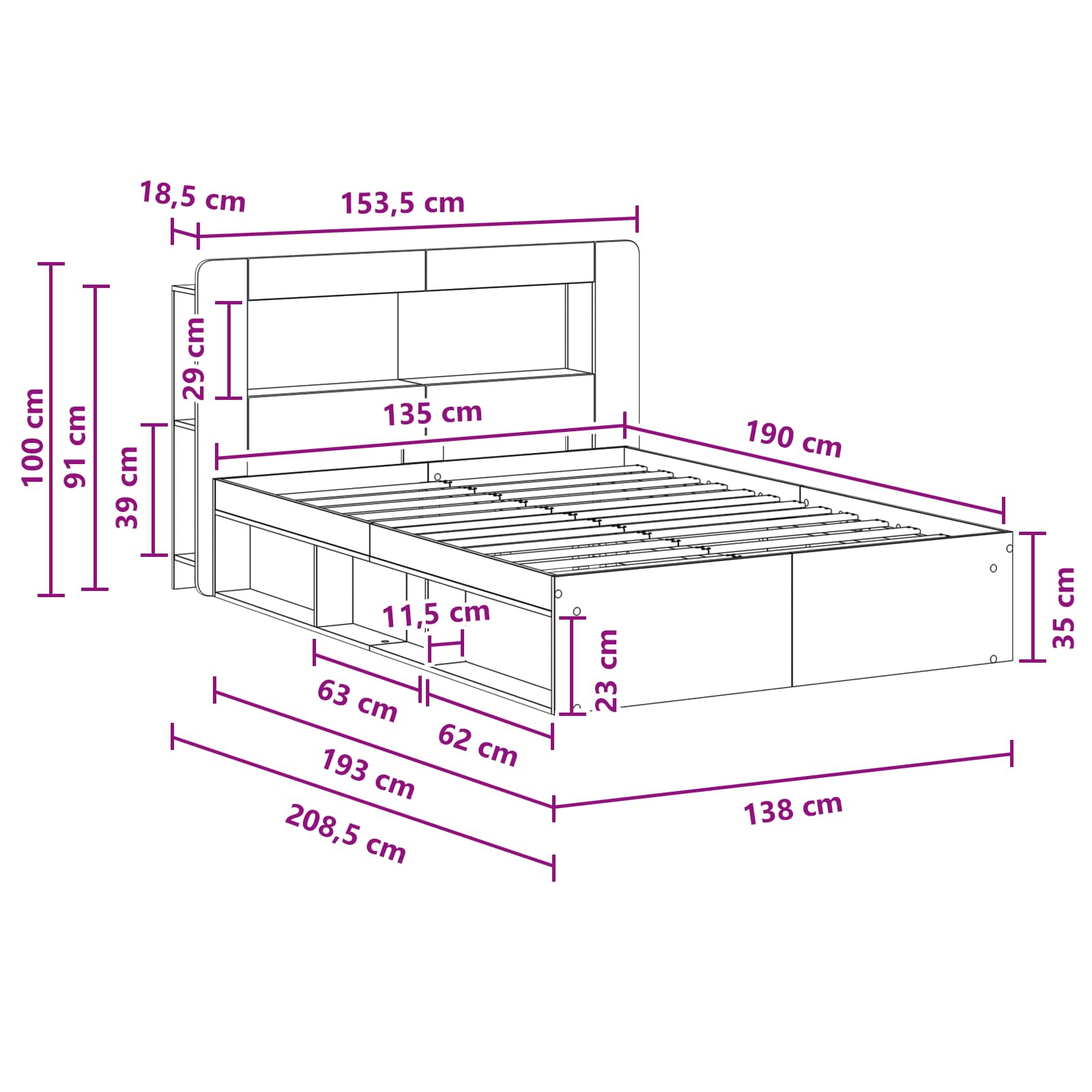 Bettgestell mit Stauraum Altholz 135 x 190 cm Holzwerkstoff