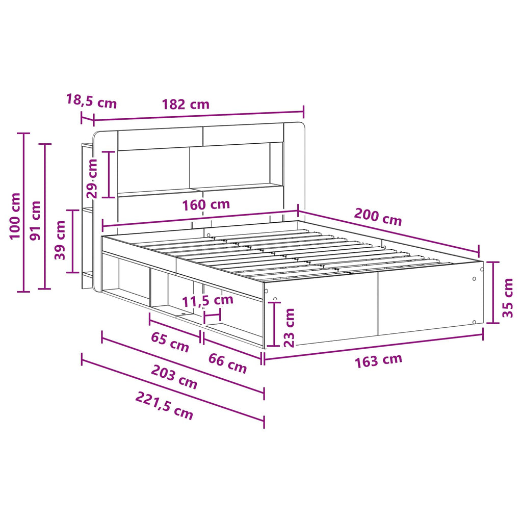 Bettgestell mit Stauraum Grau Sonoma 160 x 200 cm Holzwerkstoff