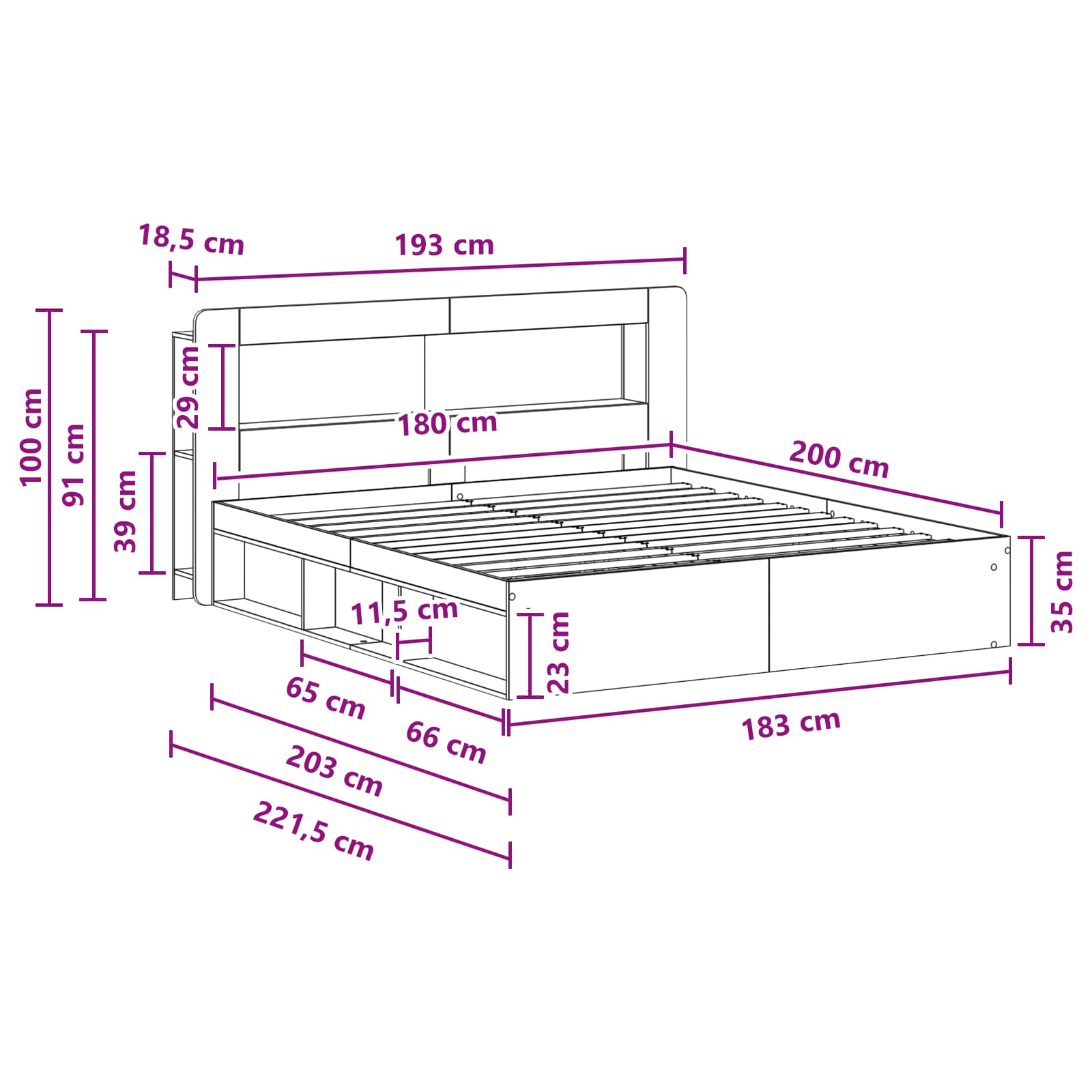Bettgestell mit Stauraum Schwarz 180 x 200 cm Holzwerkstoff