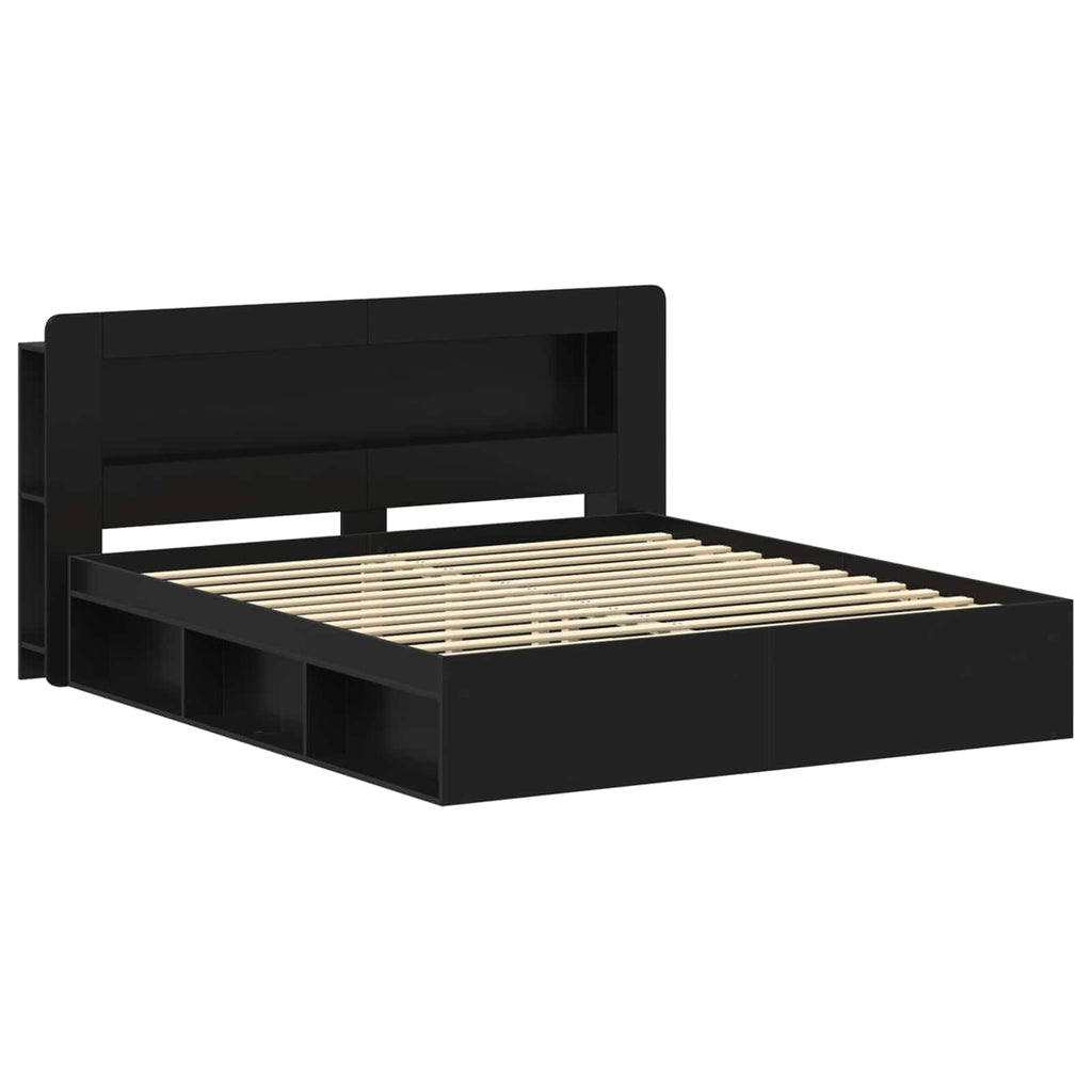 Bettgestell mit Stauraum Schwarz 200 x 200 cm Holzwerkstoff