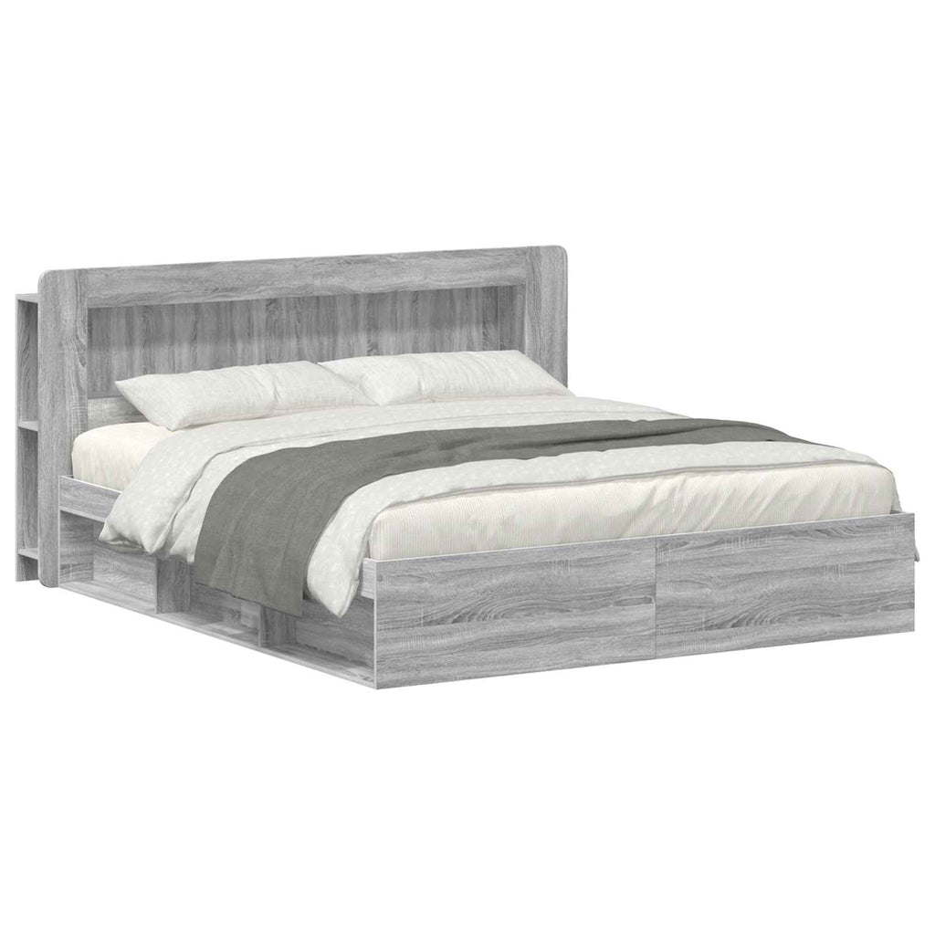 Bettgestell mit Stauraum Grau Sonoma 200 x 200 cm Holzwerkstoff