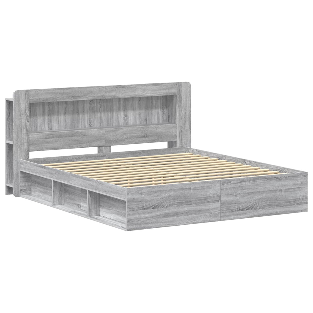 Bettgestell mit Stauraum Grau Sonoma 200 x 200 cm Holzwerkstoff