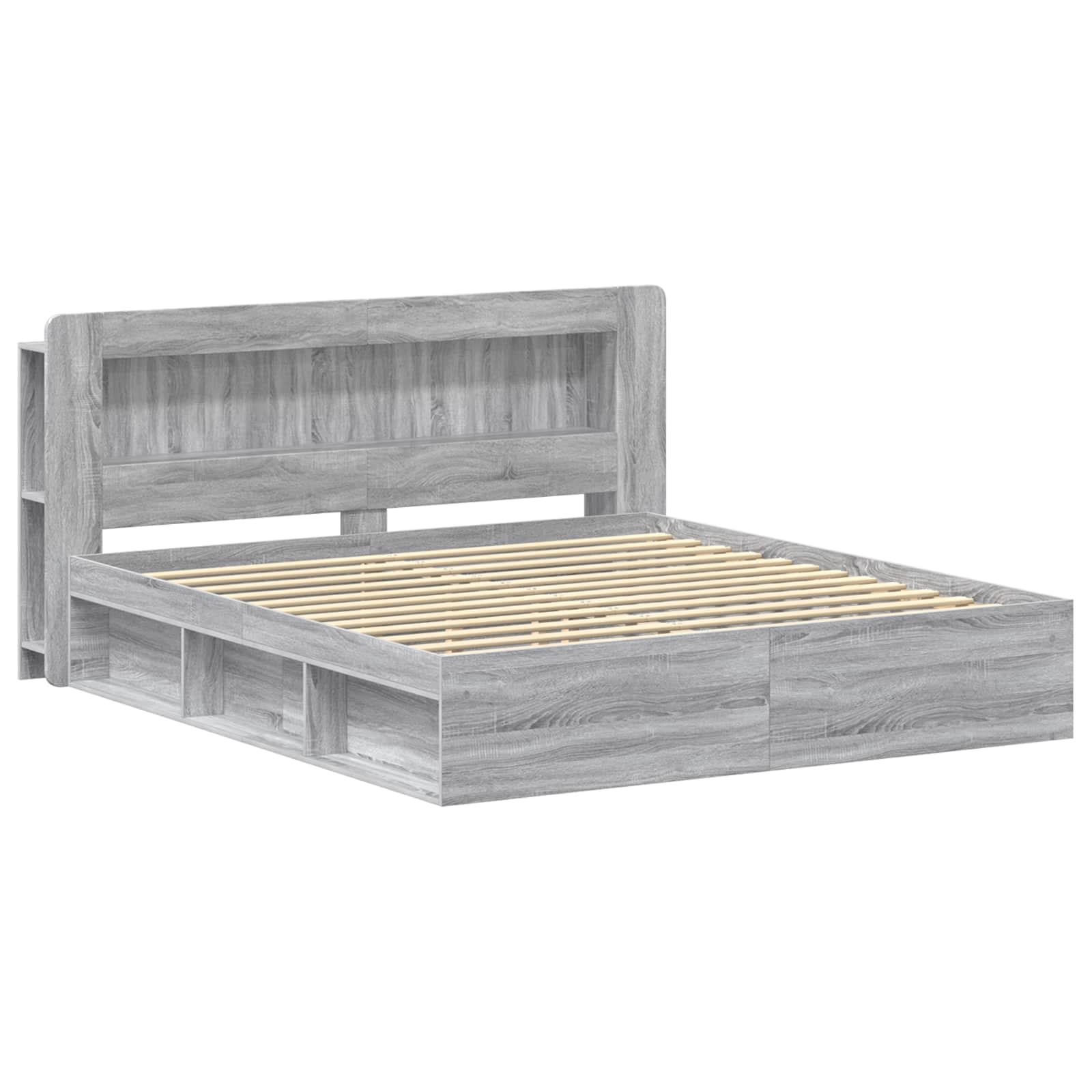 Bettgestell mit Stauraum Grau Sonoma 200 x 200 cm Holzwerkstoff