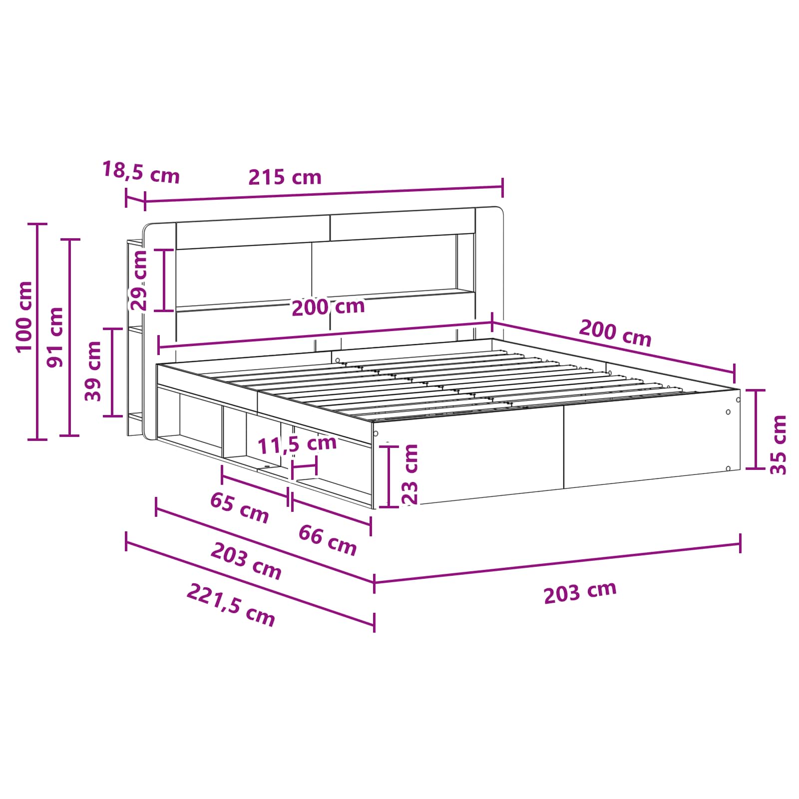 Bettgestell mit Stauraum Geräucherte Eiche 200 x 200 cm