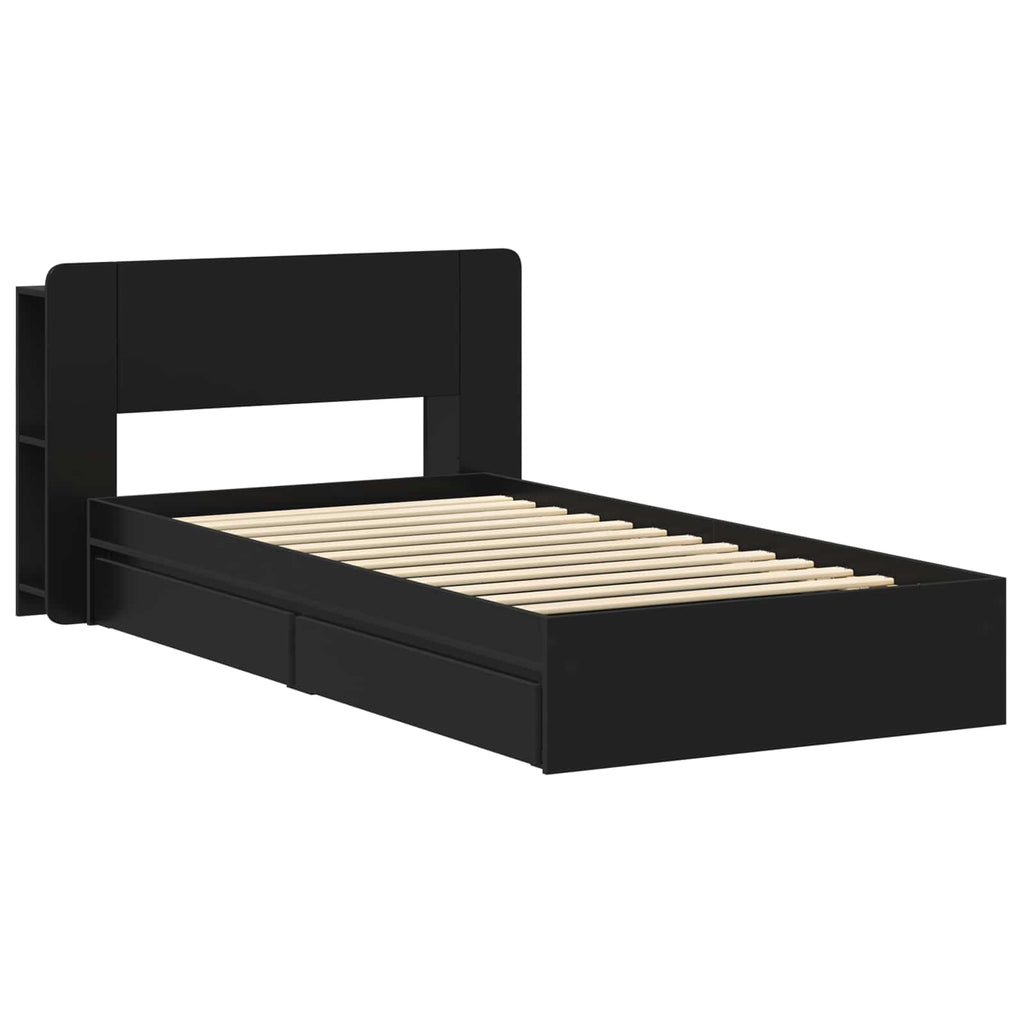 Bettgestell mit Stauraum Schwarz 75 x 190 cm Holzwerkstoff