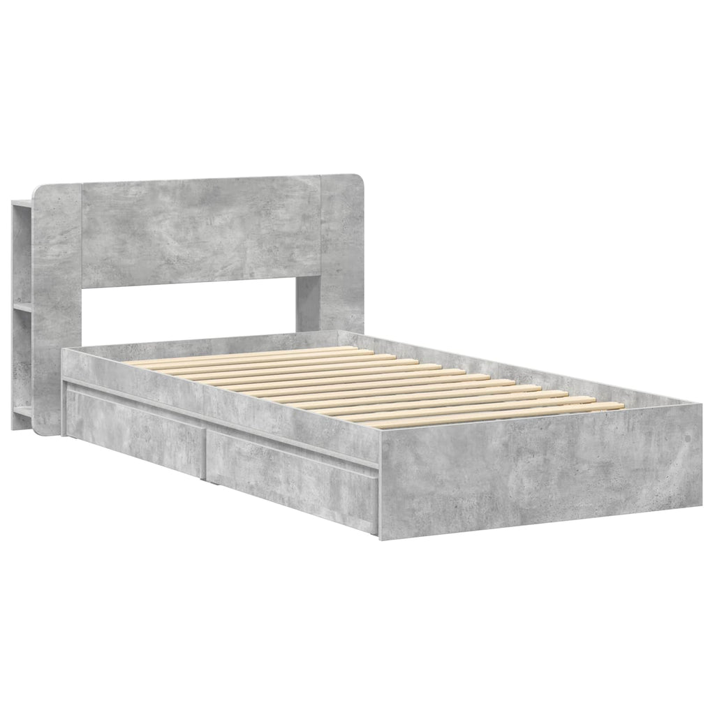 Bettgestell mit Stauraum Betongrau 75 x 190 cm Holzwerkstoff
