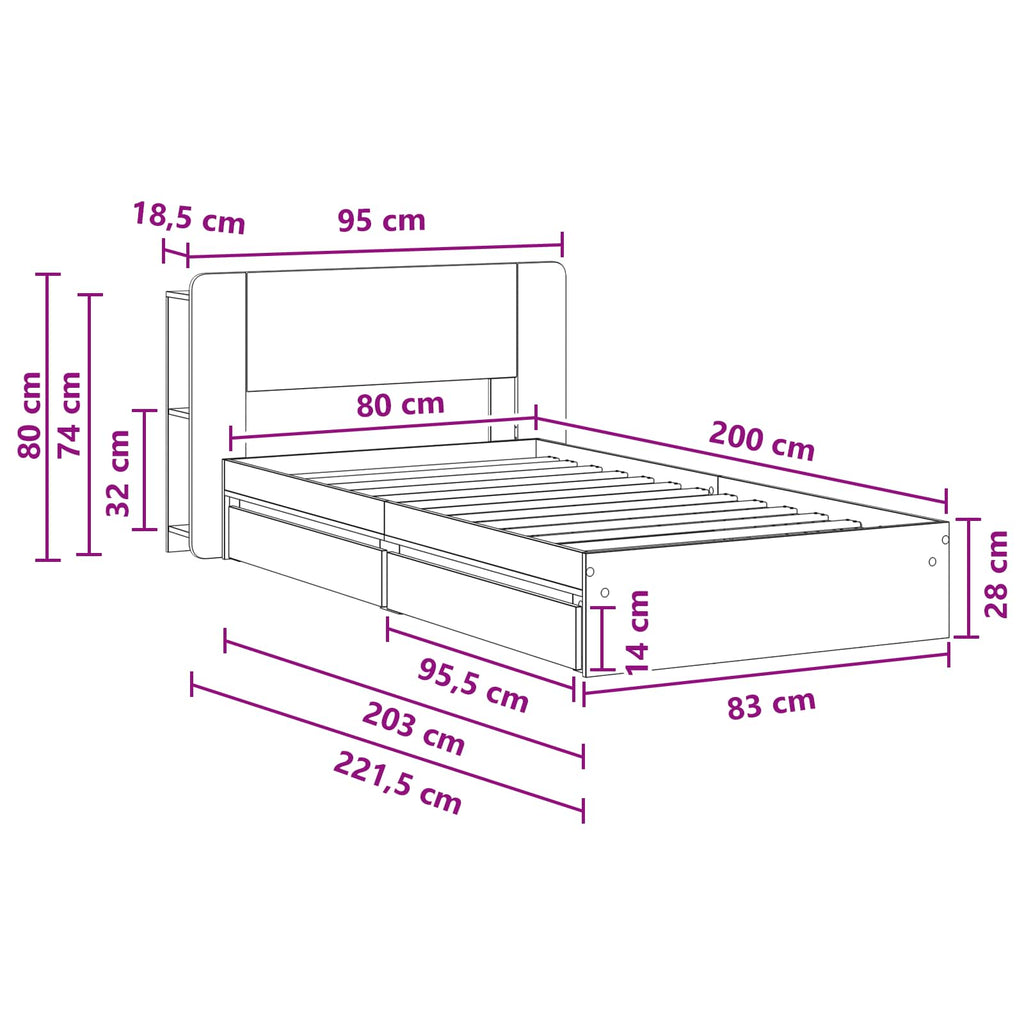 Bettgestell mit Stauraum Sonoma-Eiche 80 x 200 cm Holzwerkstoff