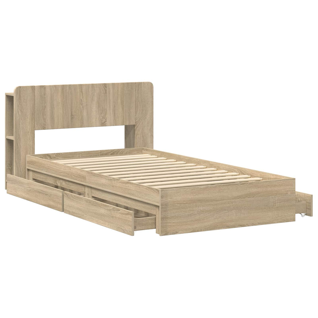 Bettgestell mit Stauraum Sonoma-Eiche 90 x 190 cm Holzwerkstoff