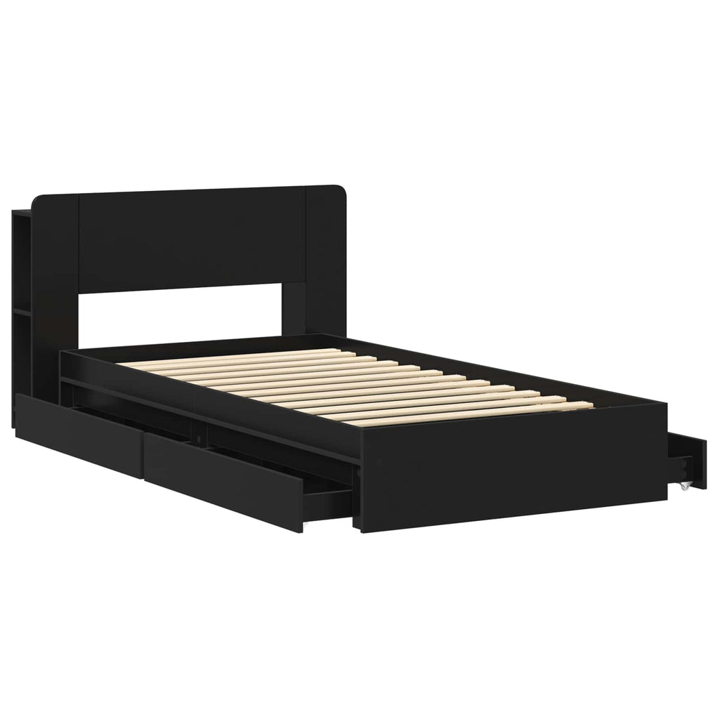 Bettgestell mit Stauraum Schwarz 100 x 200 cm Holzwerkstoff