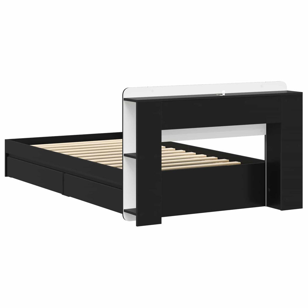 Bettgestell mit Stauraum Schwarz 100 x 200 cm Holzwerkstoff