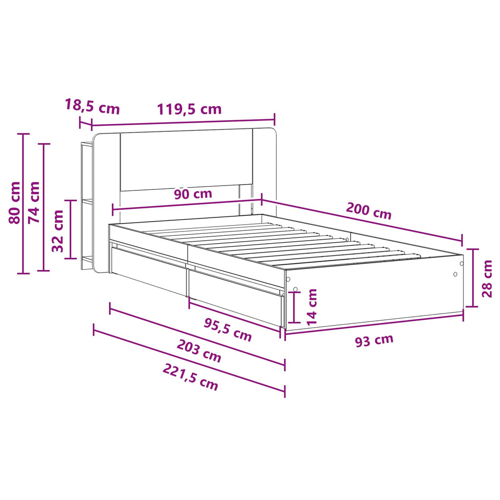 Bettgestell mit Stauraum Geräucherte Eiche 90 x 200 cm