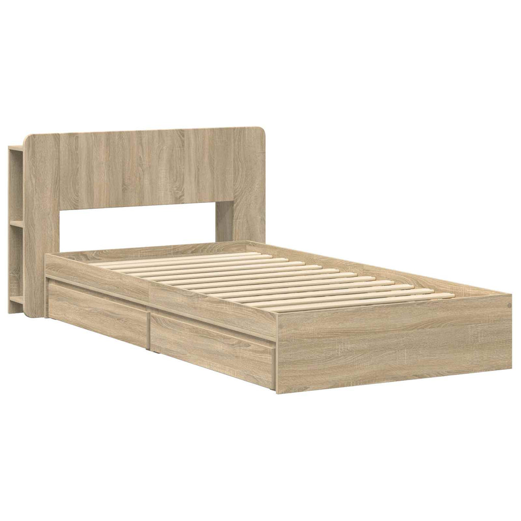 Bettgestell mit Stauraum Sonoma-Eiche 90 x 200 cm Holzwerkstoff