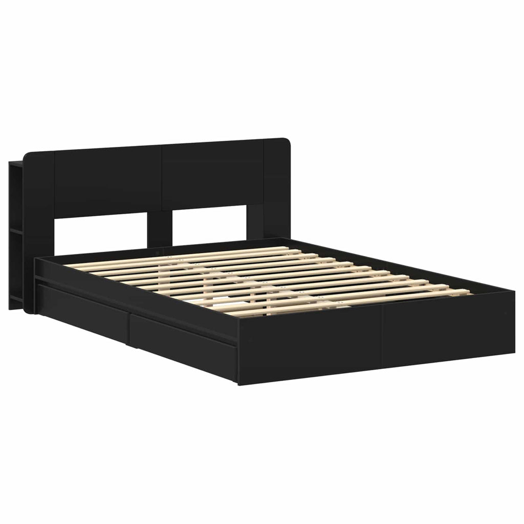 Bettgestell mit Stauraum Schwarz 135 x 190 cm Holzwerkstoff