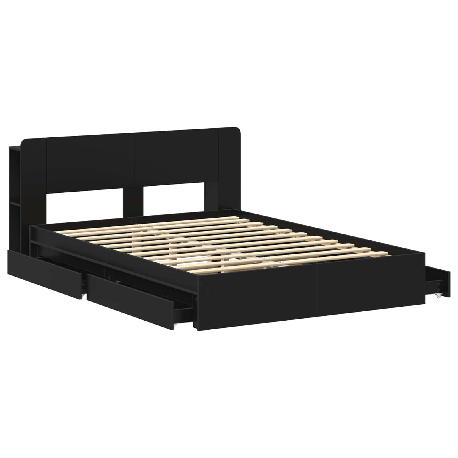 Bettgestell mit Stauraum Schwarz 135 x 190 cm Holzwerkstoff