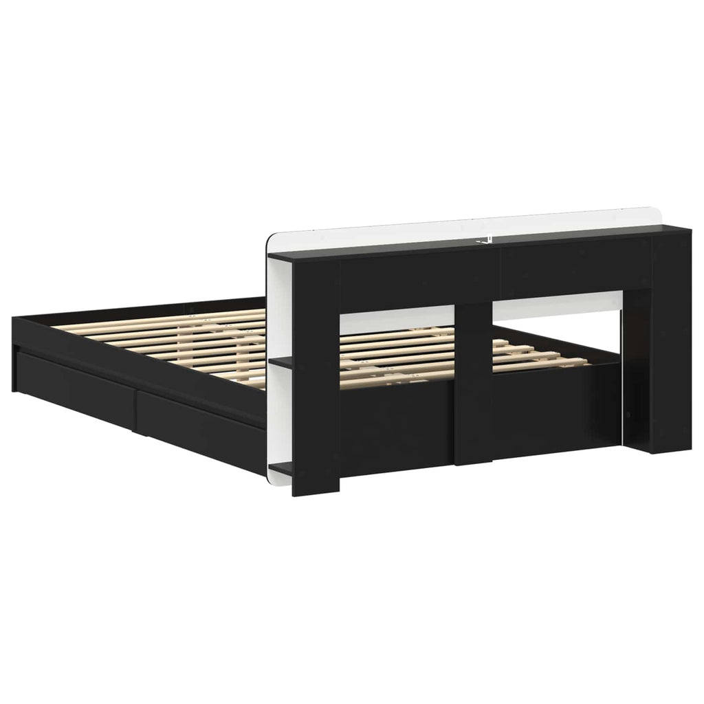 Bettgestell mit Stauraum Schwarz 135 x 190 cm Holzwerkstoff