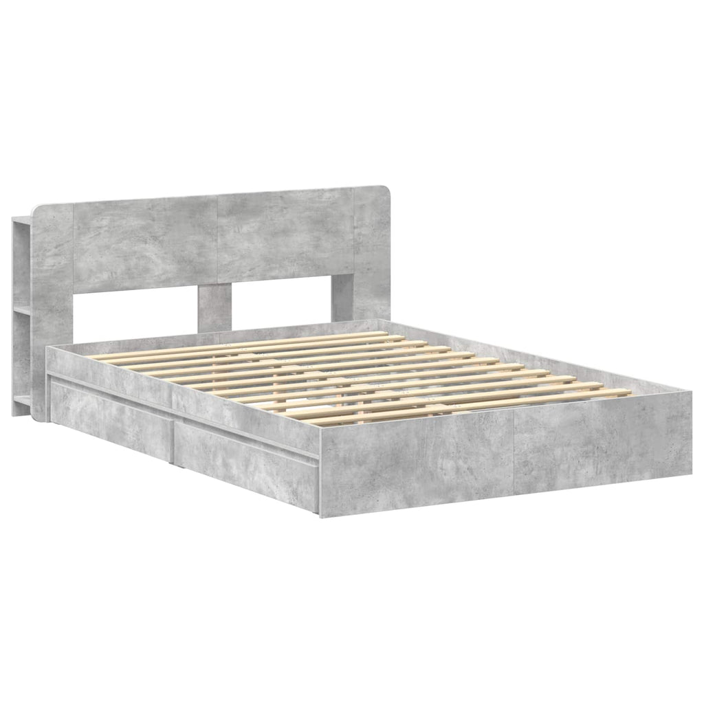 Bettgestell mit Stauraum Betongrau 150 x 200 cm Holzwerkstoff