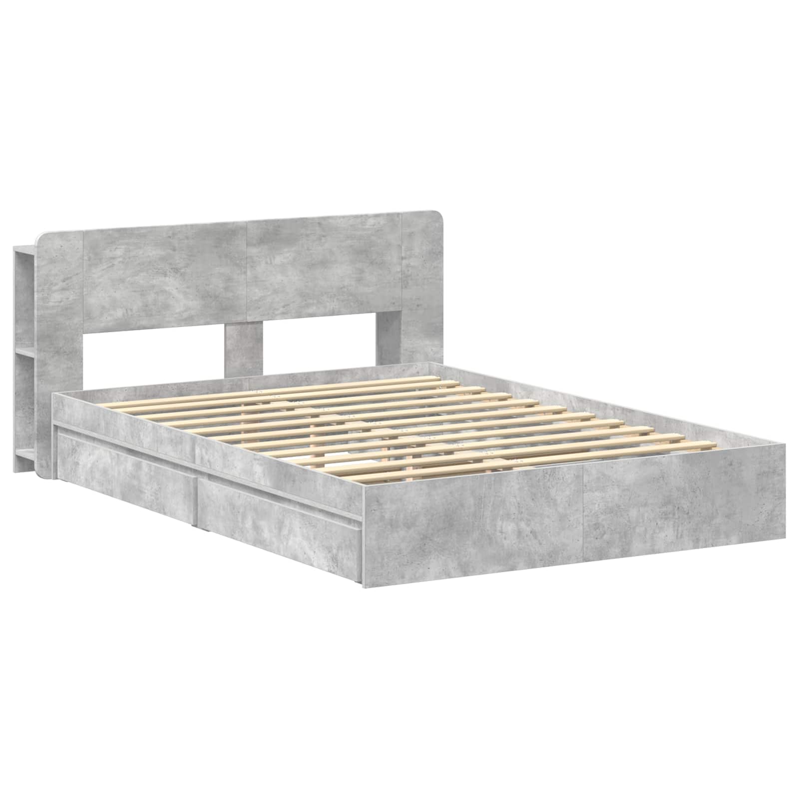 Bettgestell mit Stauraum Betongrau 150 x 200 cm Holzwerkstoff