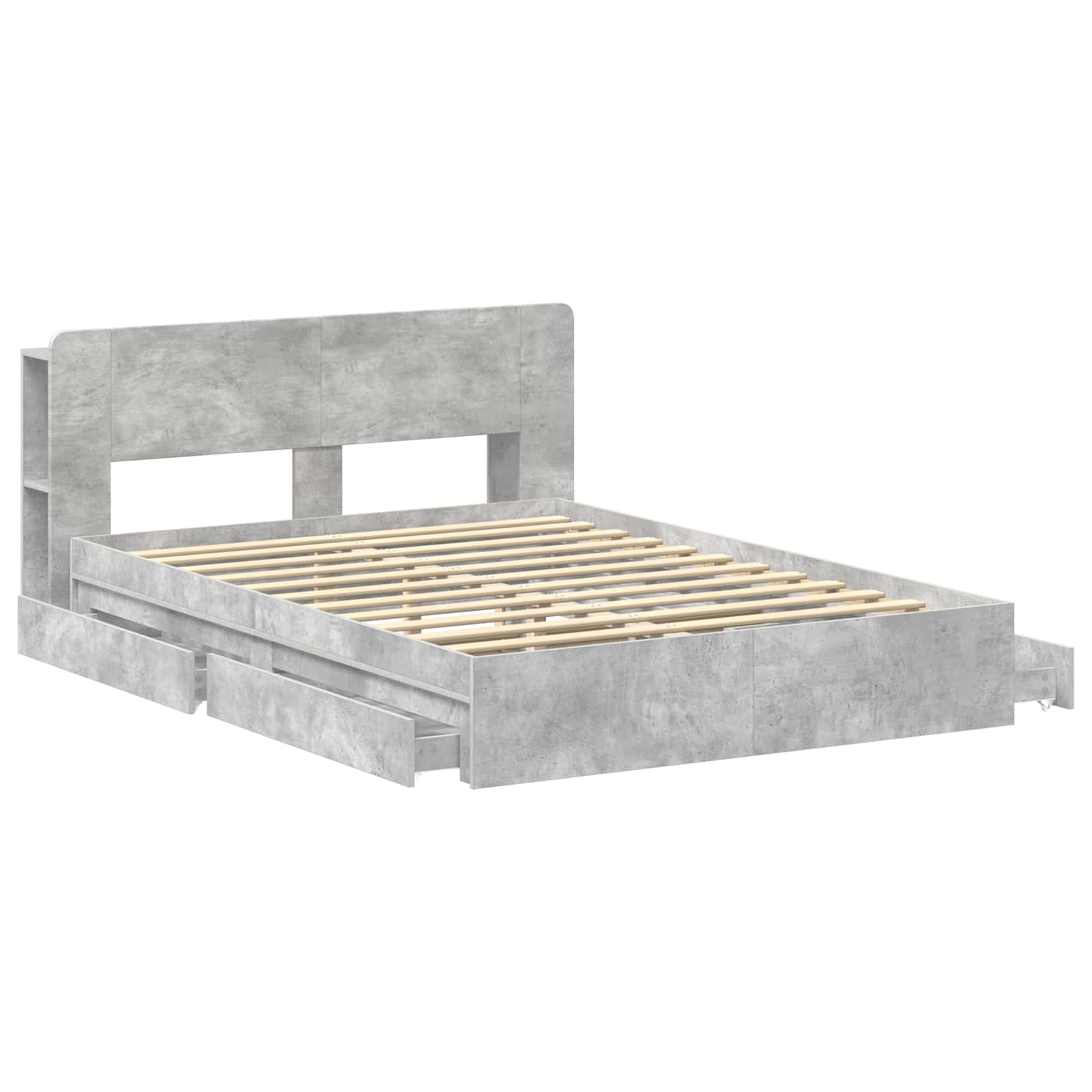 Bettgestell mit Stauraum Betongrau 150 x 200 cm Holzwerkstoff