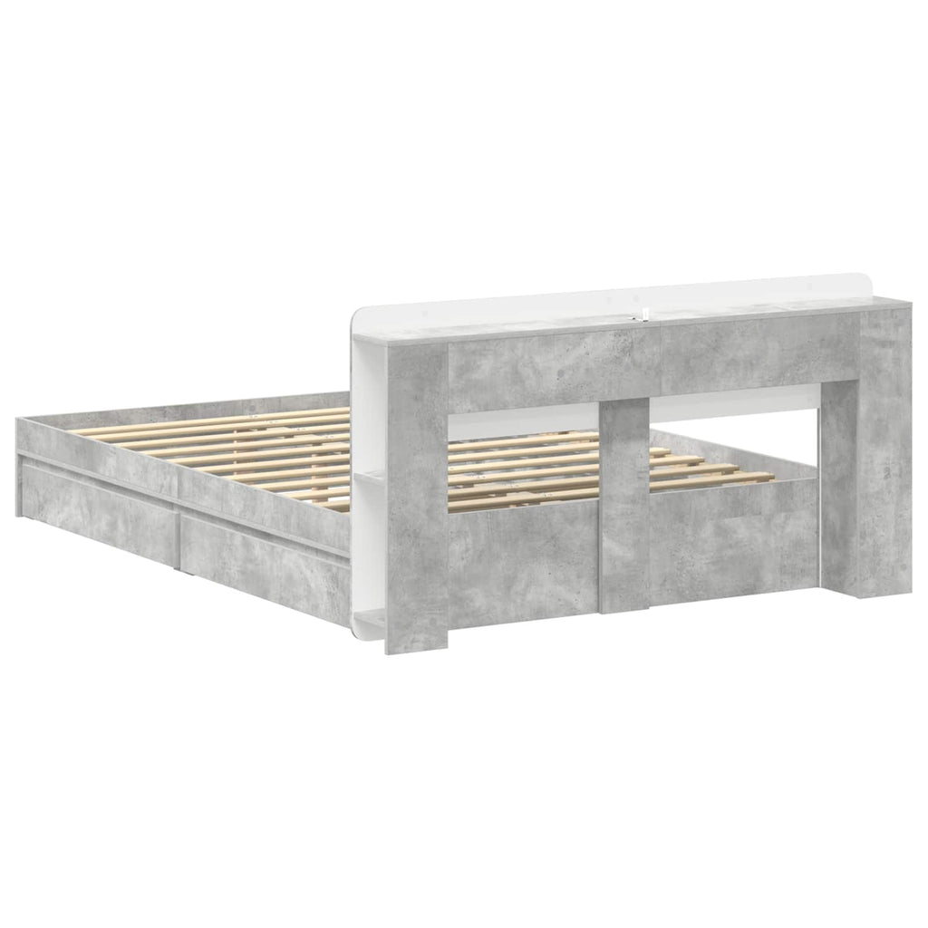 Bettgestell mit Stauraum Betongrau 150 x 200 cm Holzwerkstoff