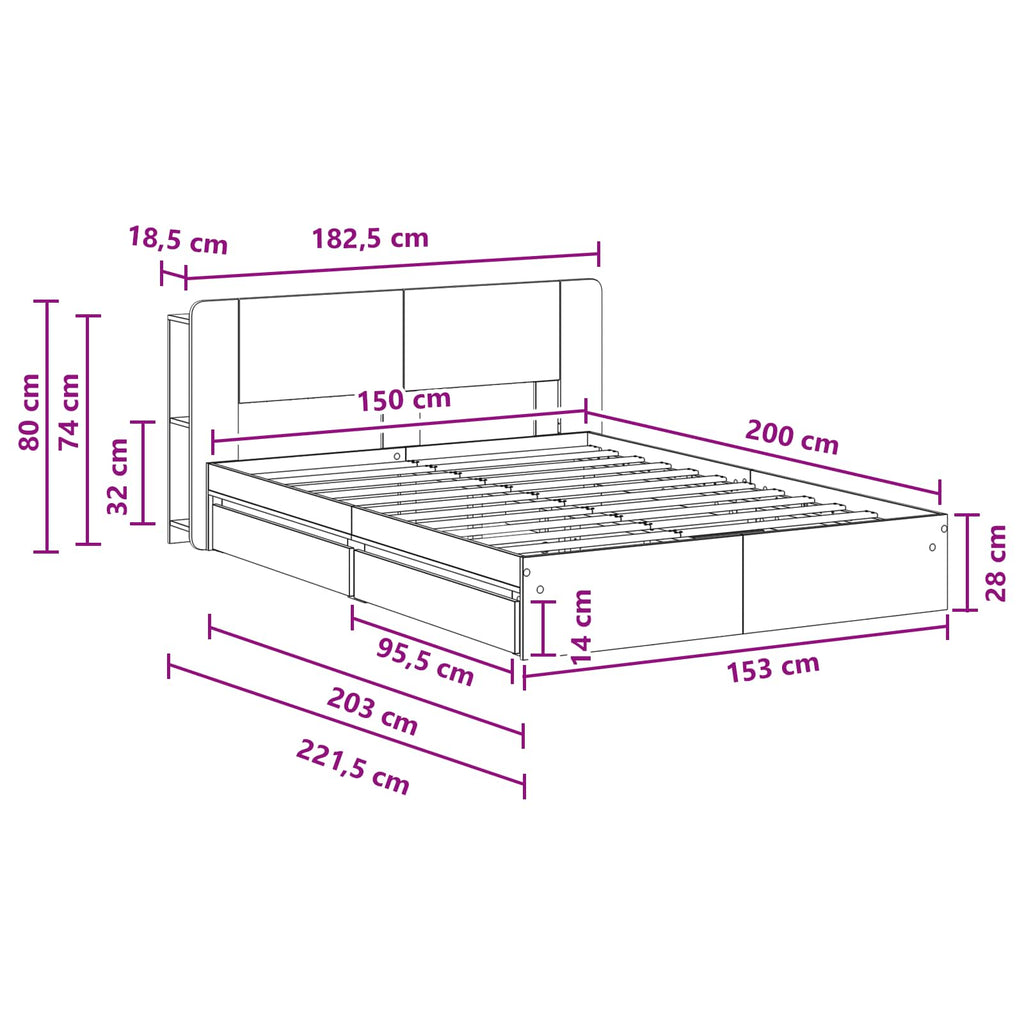 Bettgestell mit Stauraum Betongrau 150 x 200 cm Holzwerkstoff