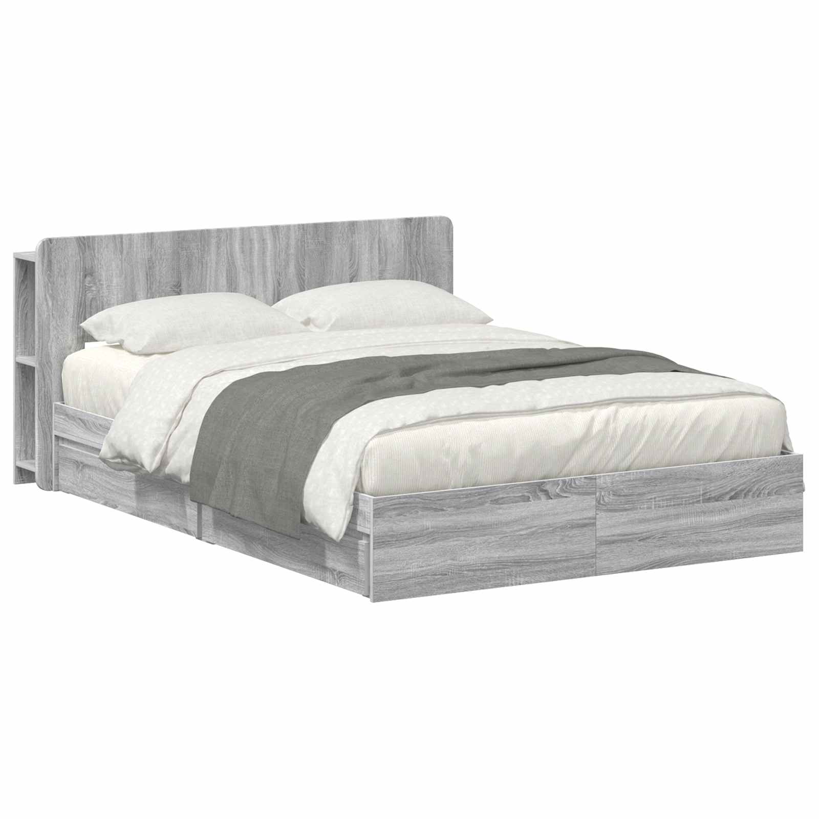 Bettgestell mit Stauraum Grau Sonoma 150 x 200 cm Holzwerkstoff