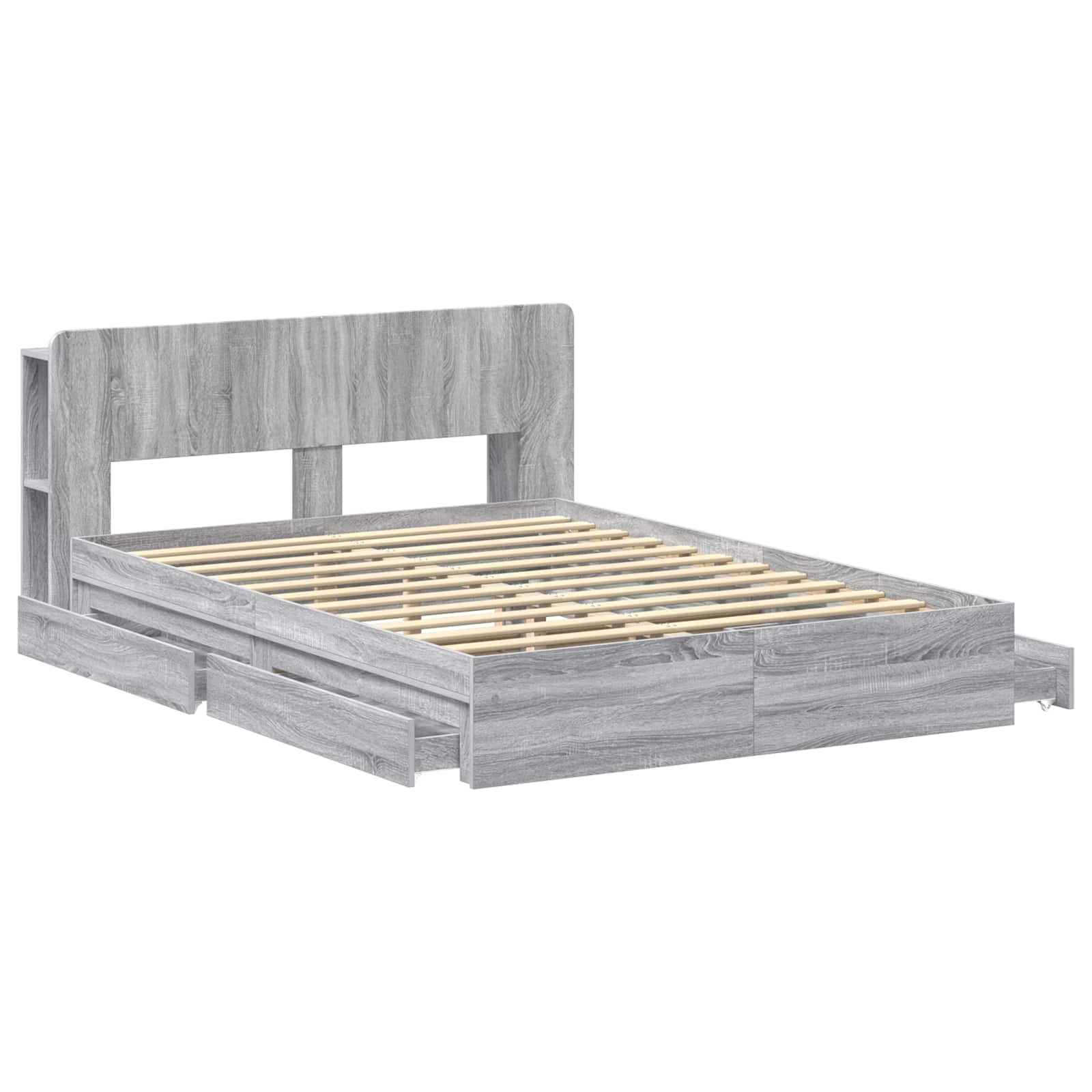 Bettgestell mit Stauraum Grau Sonoma 150 x 200 cm Holzwerkstoff