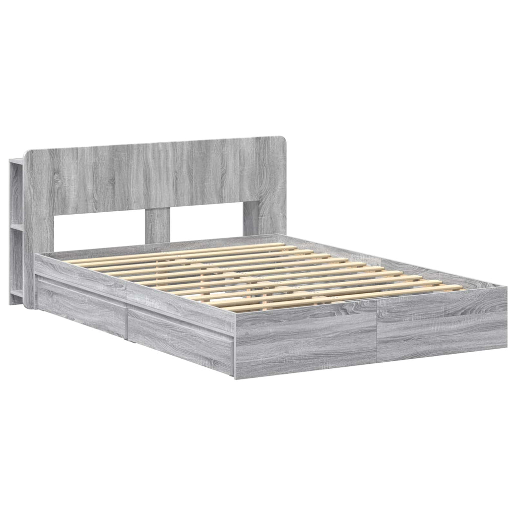 Bettgestell mit Stauraum Grau Sonoma 160 x 200 cm Holzwerkstoff