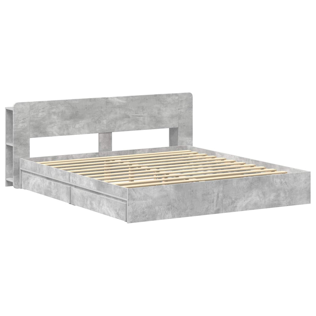 Bettgestell mit Stauraum Betongrau 180 x 200 cm Holzwerkstoff