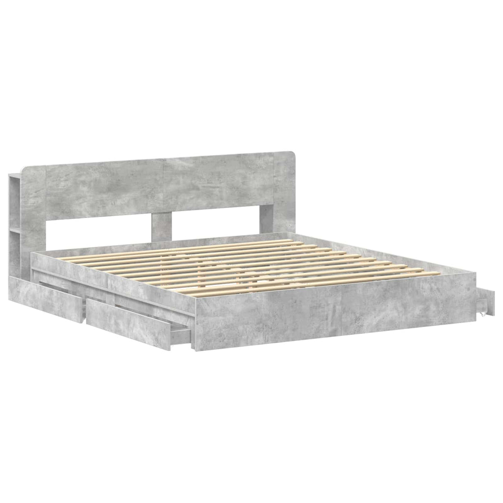 Bettgestell mit Stauraum Betongrau 180 x 200 cm Holzwerkstoff