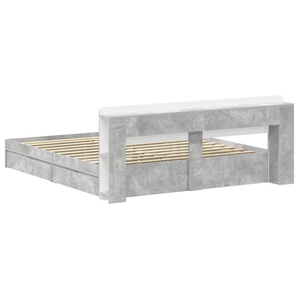 Bettgestell mit Stauraum Betongrau 180 x 200 cm Holzwerkstoff