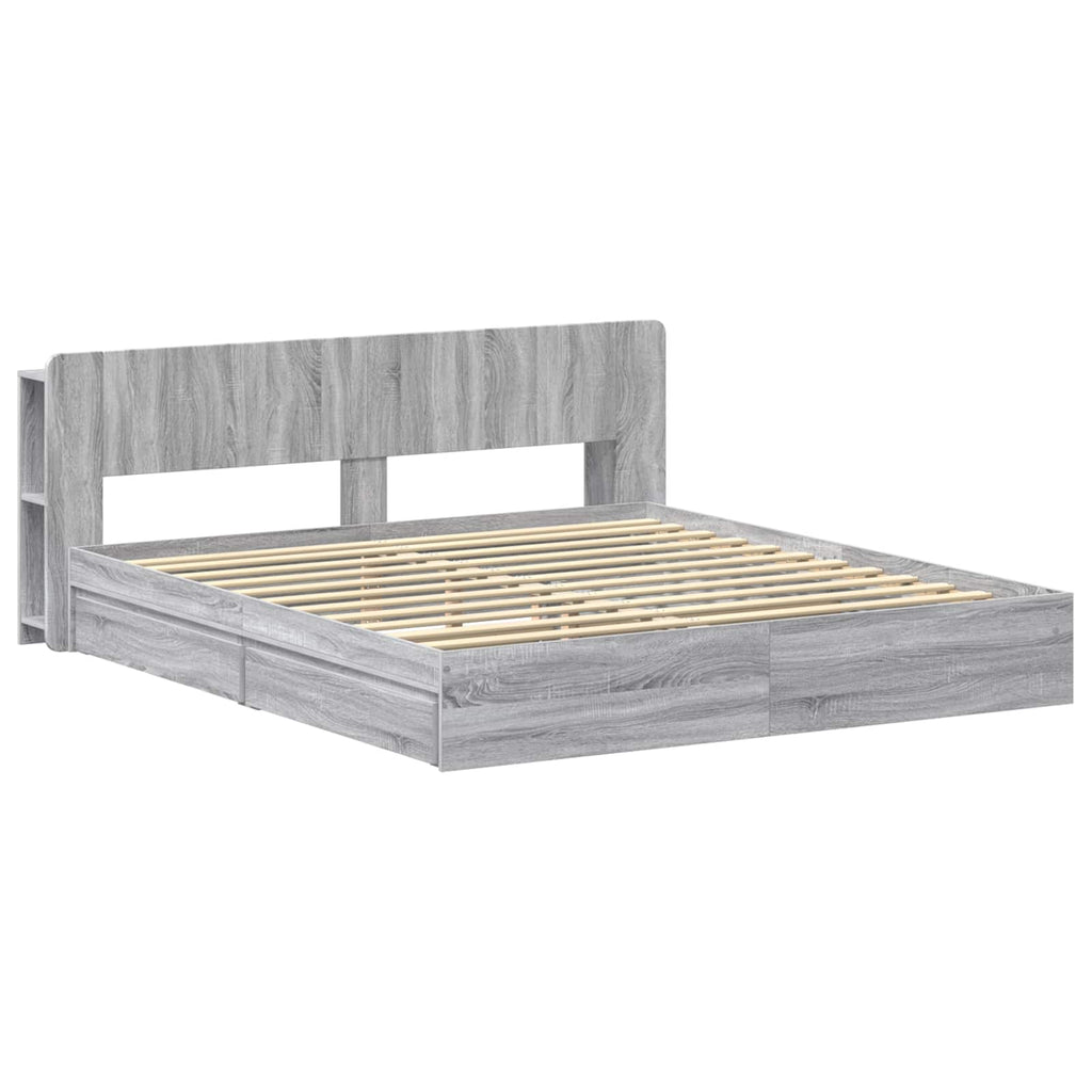 Bettgestell mit Stauraum Grau Sonoma 180 x 200 cm Holzwerkstoff