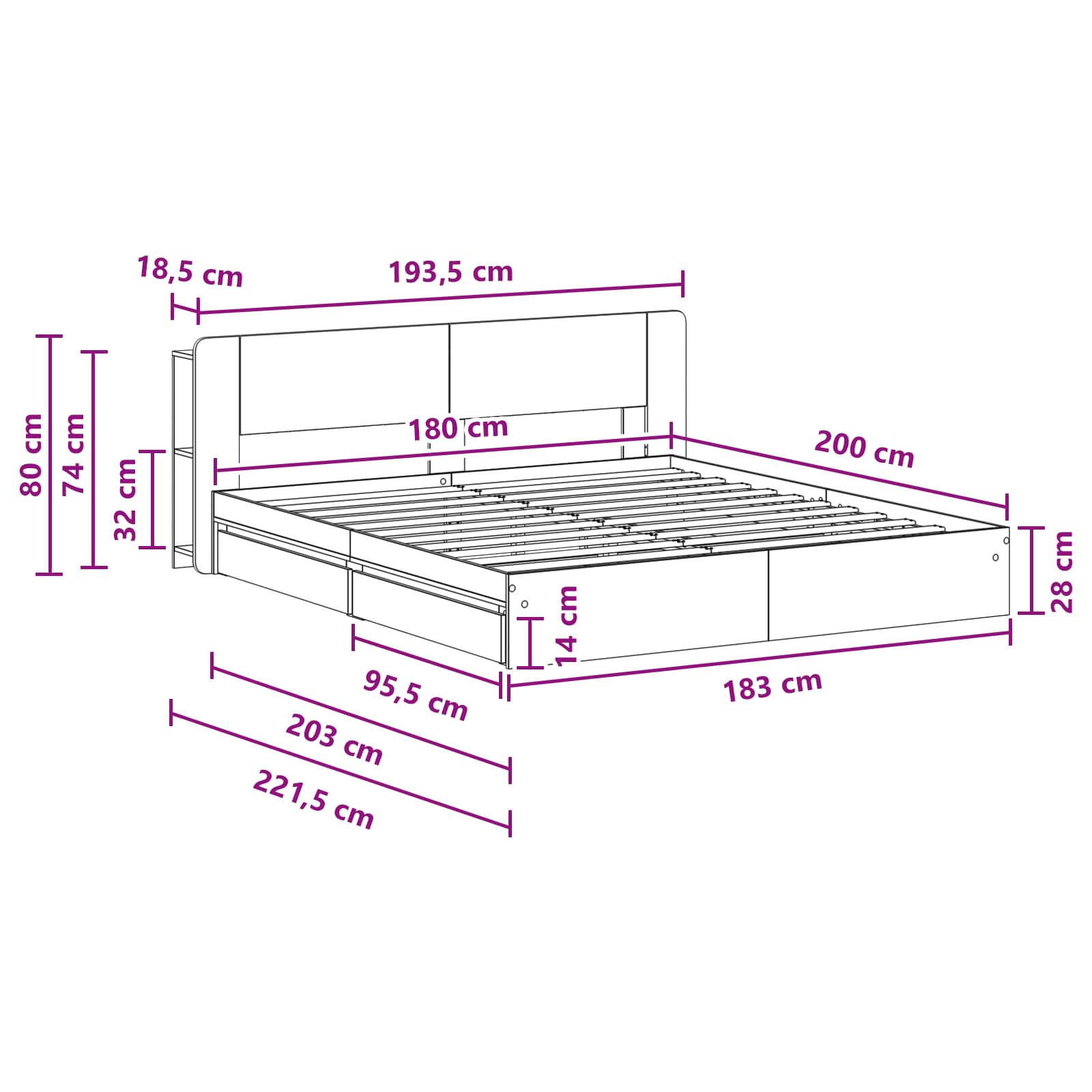 Bettgestell mit Stauraum Grau Sonoma 180 x 200 cm Holzwerkstoff