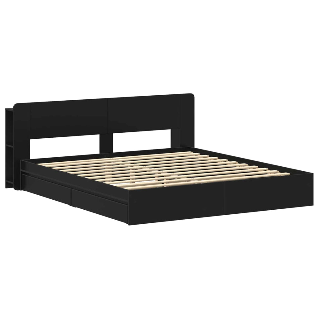 Bettgestell mit Stauraum Schwarz 200 x 200 cm Holzwerkstoff