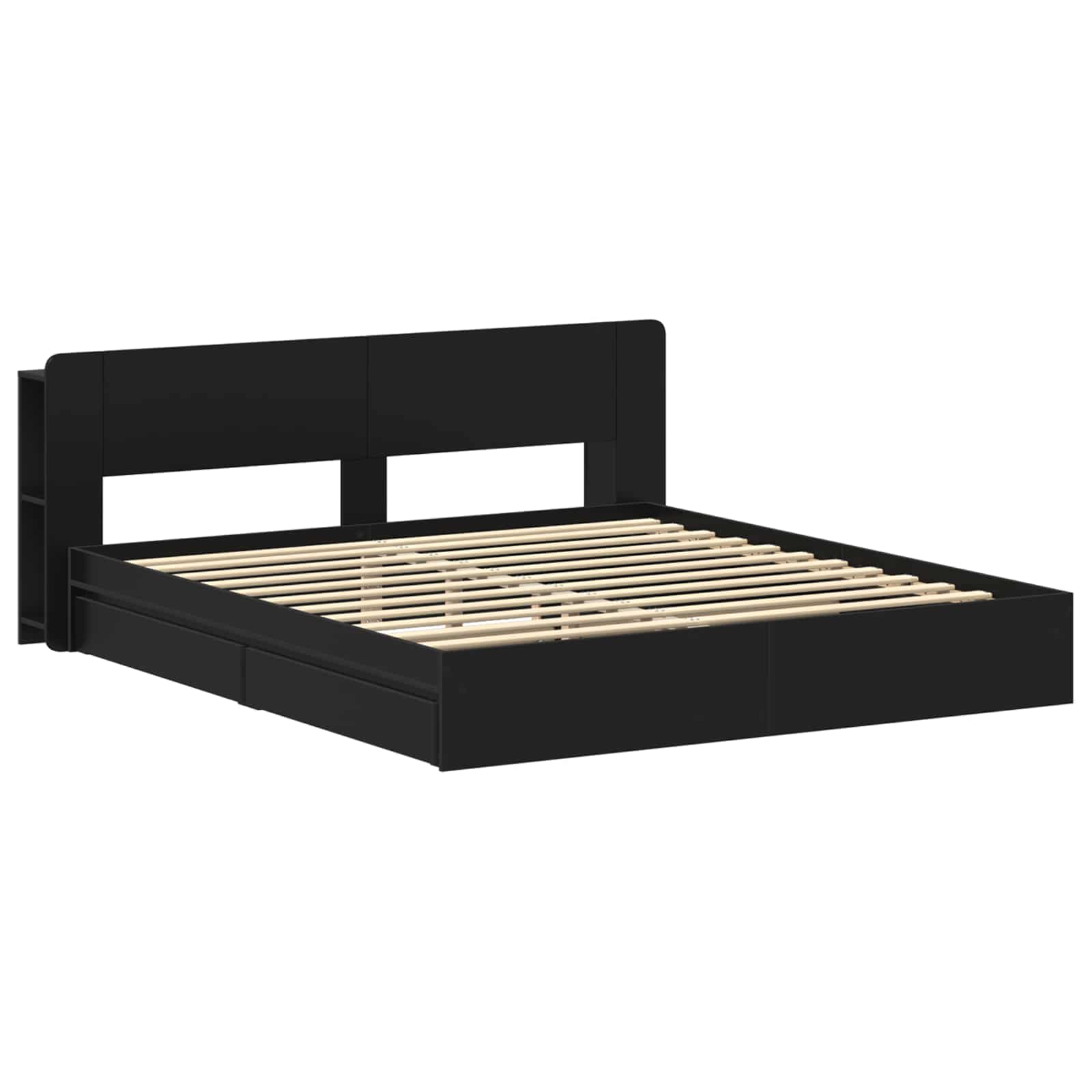 Bettgestell mit Stauraum Schwarz 200 x 200 cm Holzwerkstoff