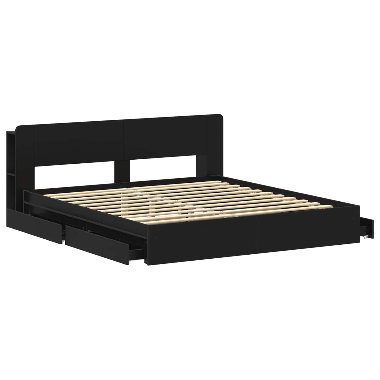 Bettgestell mit Stauraum Schwarz 200 x 200 cm Holzwerkstoff