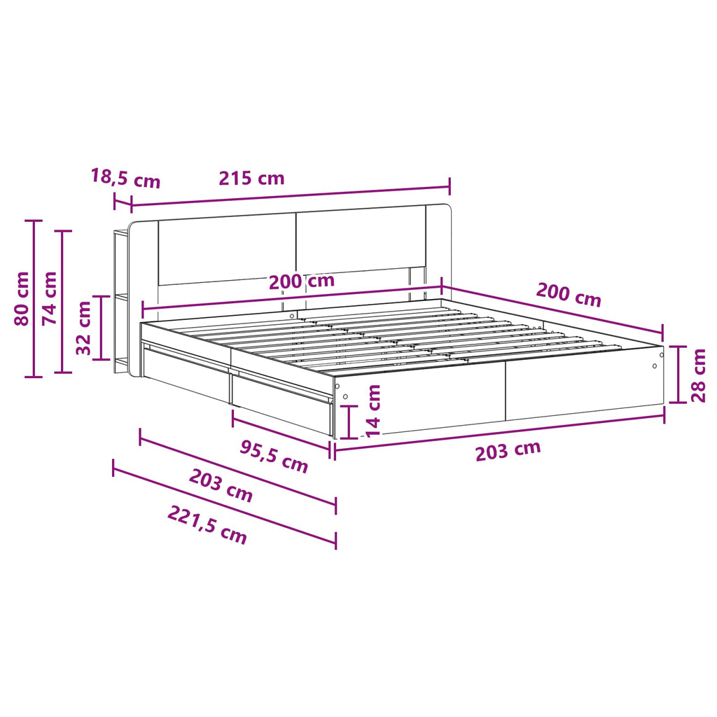 Bettgestell mit Stauraum Schwarz 200 x 200 cm Holzwerkstoff
