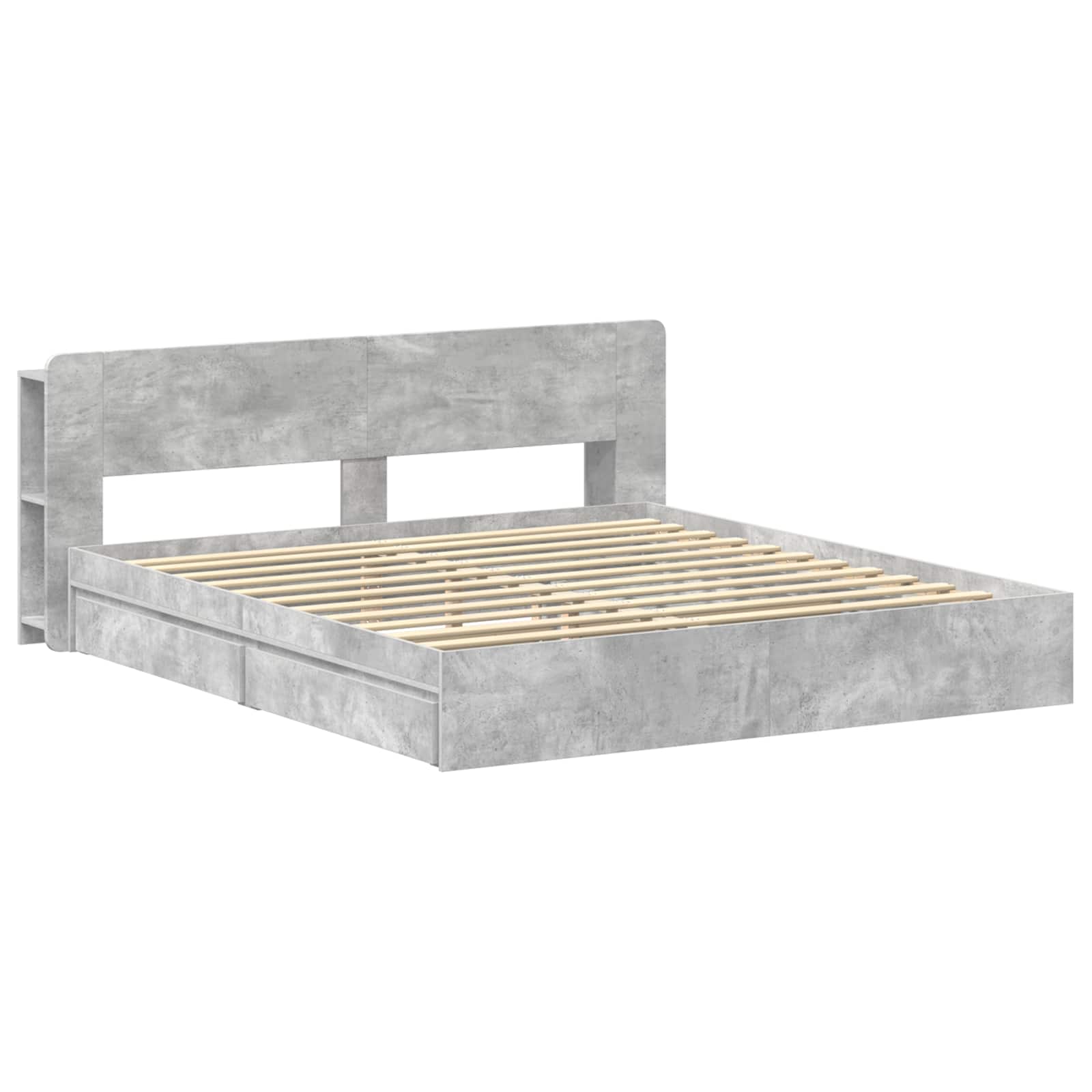Bettgestell mit Stauraum Betongrau 200 x 200 cm Holzwerkstoff
