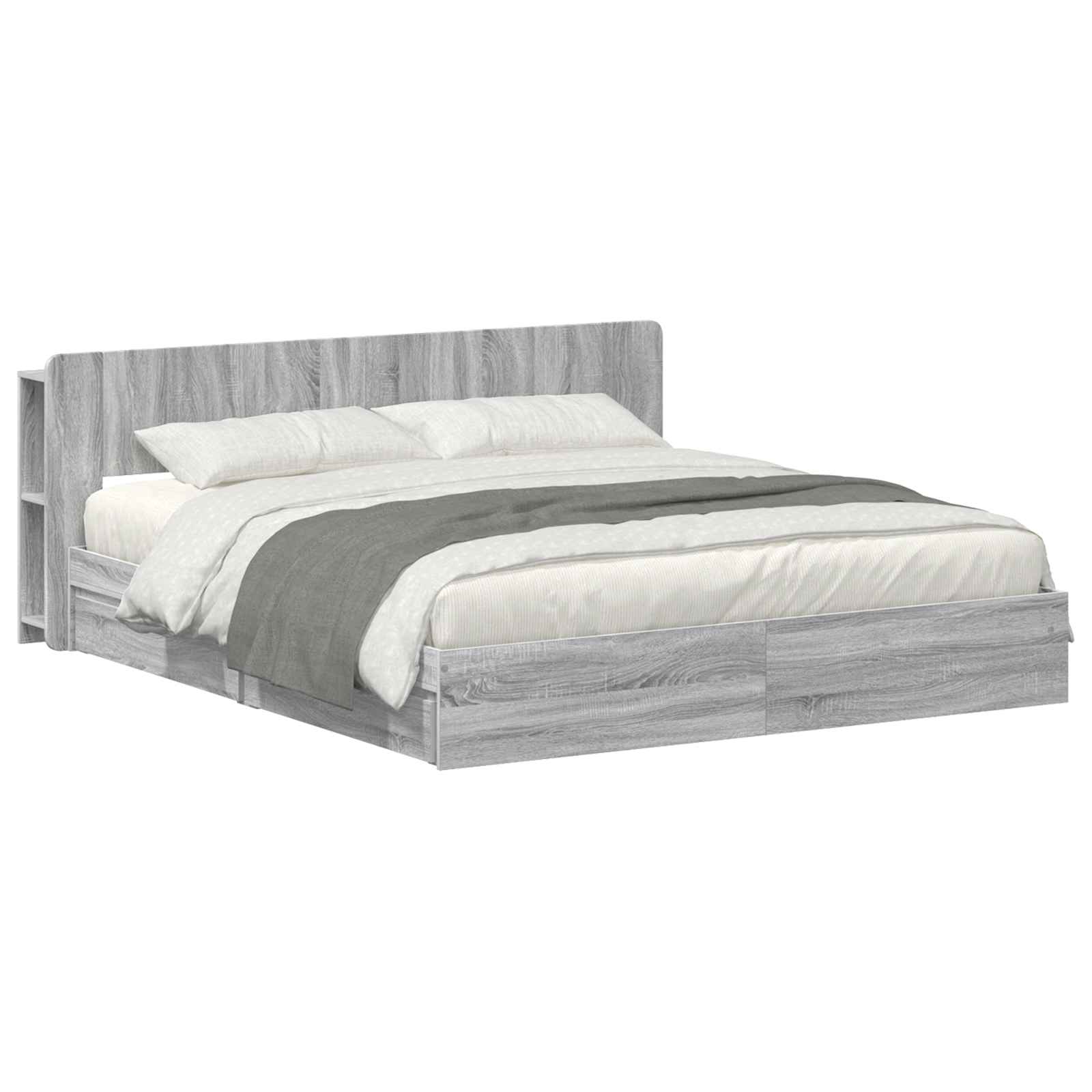 Bettgestell mit Stauraum Grau Sonoma 200 x 200 cm Holzwerkstoff